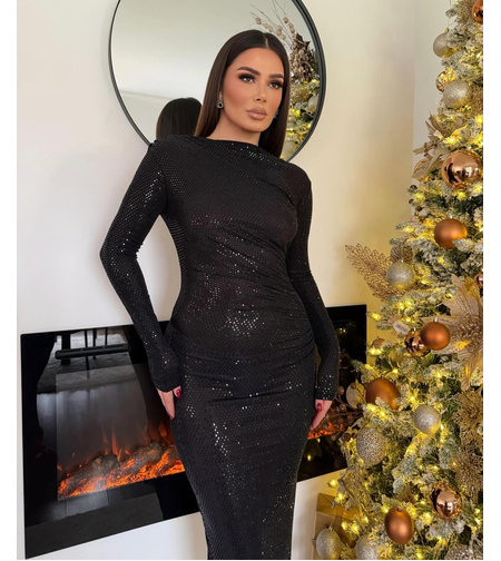 Дълга блестяща рокля по тялото - Black