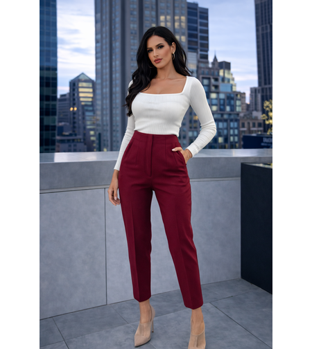 Панталон с висока талия в бордо – Елегантност и комфорт за всяка визия