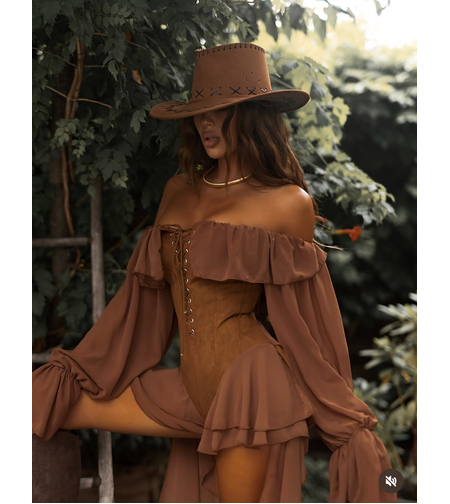 “ Western Chic “ brown - гащеризон с корсет и волани