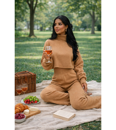 Cozy Elegance Set Beige - плетен комплект с пуловер и панталон