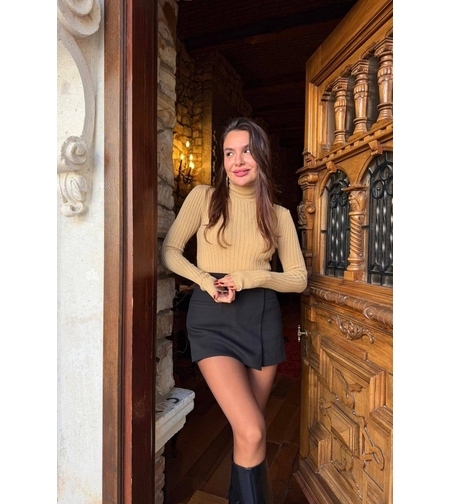 Плетен пуловер с поло яка Classic Warm Beige