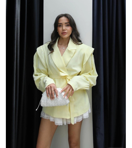 Linen Elegance Blazer yellow  – Ленено сако с колан