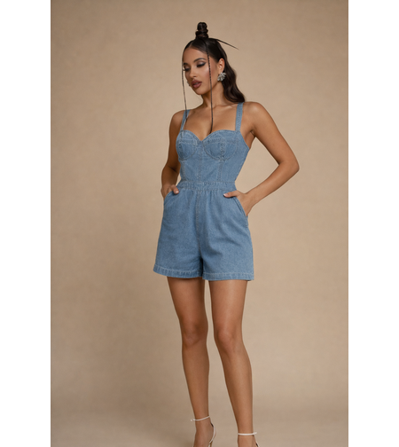 Къс дънков гащеризон тип бюстие