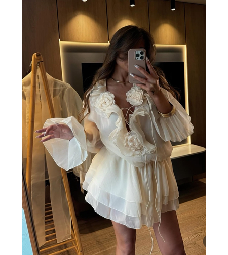 “Rosé Chic” Crema - Ефирна рокля с волани