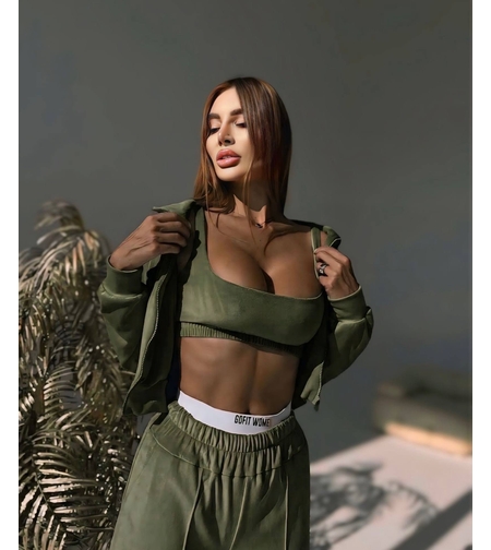 “ Rose Set “ green - спортен екип от велур – 3 части