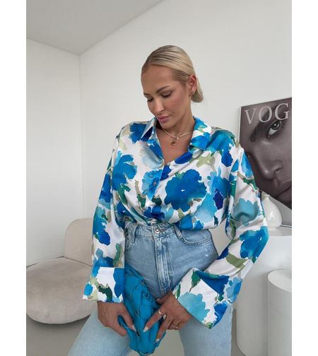 Blue Bloom – Сатенена риза с цветен принт
