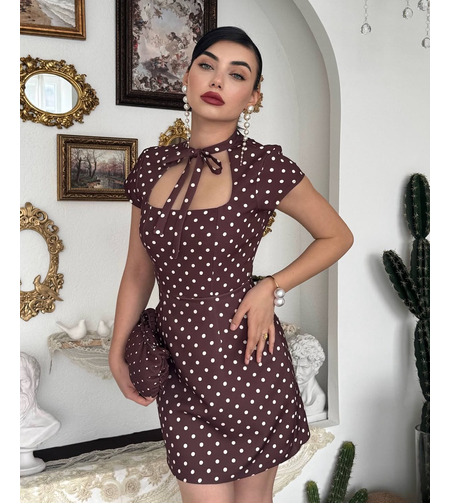 “Paris Chic” brown - Елегантна рокля на точки