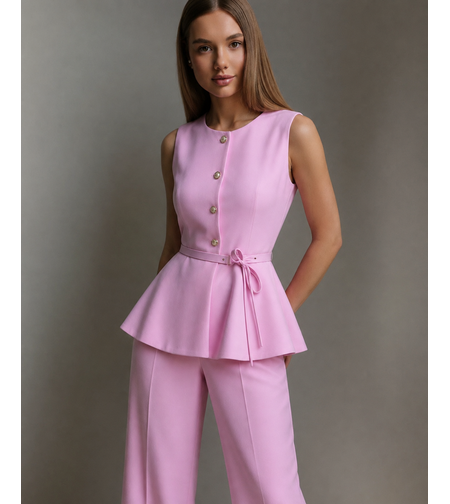 “ Pink Elegance “ елек с колан и широк панталон