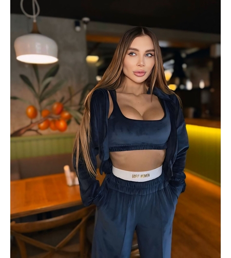 “ Rose Set “ blue - спортен екип от велур – 3 части
