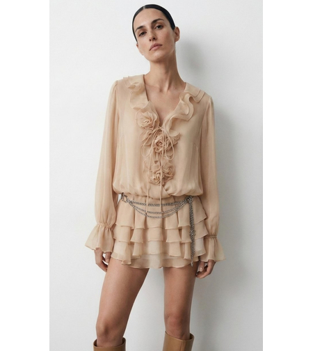 “Rosé Chic” Crema - Ефирна рокля с волани