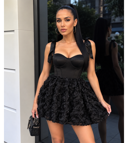 “Blanche” black – 3D Floral Corset Dress - рокля