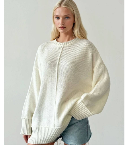 Издължен пуловер „Soft Touch“ Ecru
