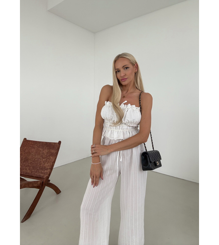 Летен комплект от бюстие и широк панталон White