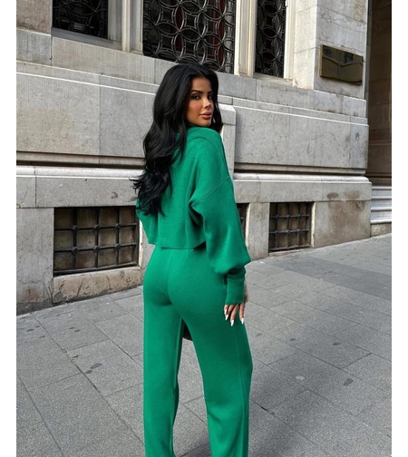 Cozy Elegance Set Green - плетен комплект с пуловер и панталон