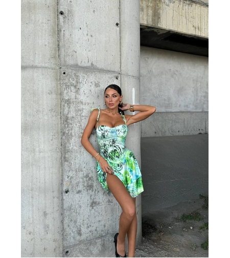 Лятна рокля с тънки презрамки тип корсет с подплънки Green