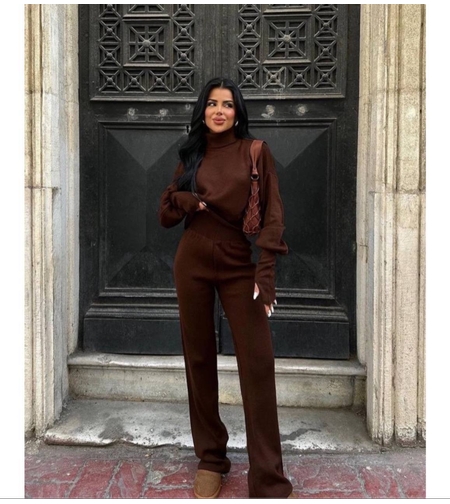 Mocha Cozy Elegance Set - плетен комплект с пуловер и панталон