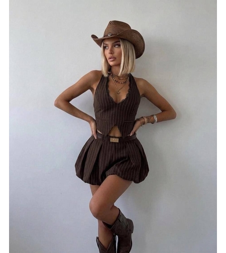 “Luxe Pinstripe Vest & Skort” brown - комплект