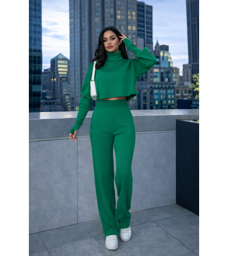 Cozy Elegance Set Green - плетен комплект с пуловер и панталон