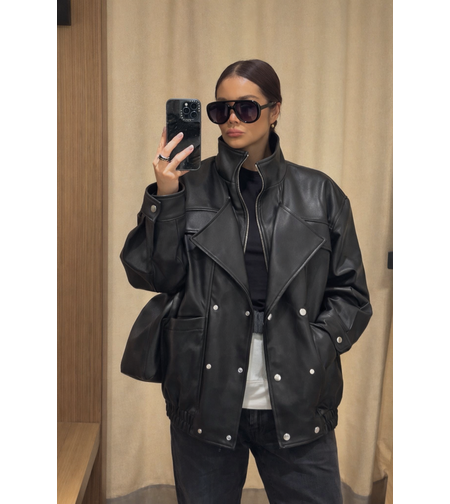 “URBAN EDGE “black – широко издължено кожено яке