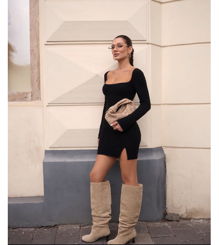 “ Elegance Line “ Black - Прилепнала рокля с дълъг ръкав