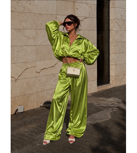 “ LUXE SATIN “ green – Дамски сатенен комплект 2 части