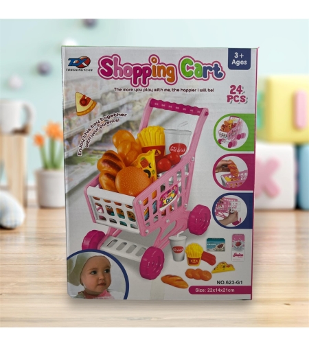 Детска играчка - пазарска количка с продукти