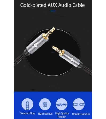 Аудио кабел KLGO, Жак 3.5 мм, AUX, М/М, 1м