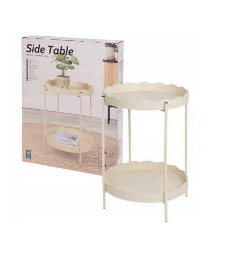 КОНЗОЛНА МЕТАЛНА МАСА ЗА КАФЕ, КРЪГЛА, КРЕМАВА, БЕЖОВА, 40.5 X 54 СМ