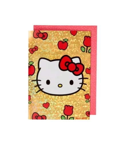 XXL ХОЛОГРАФСКА КАРТИЧКА ЗА РОЖДЕН ДЕН HELLO KITTY А4 С ПЛИК ДЕТСКА КОТКА