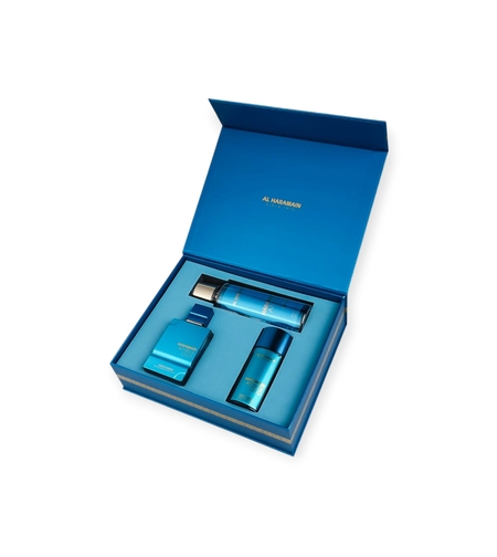Al Haramain Amber Oud Aqua Dubai Extrait De Parfum 75 W+30 +Body Mist 250