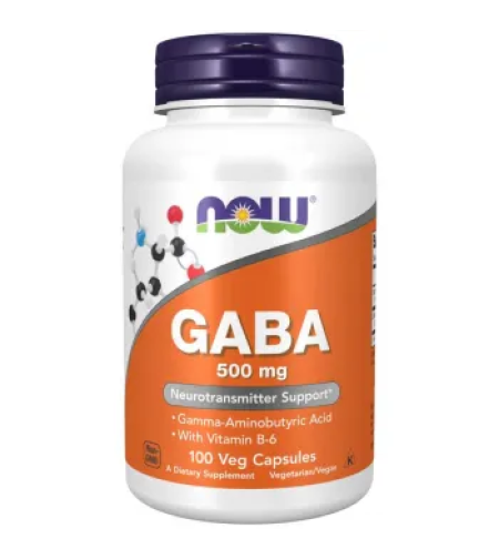 GABA с витамин B-6, 500 mg, 100 вегетариански капсули - Now