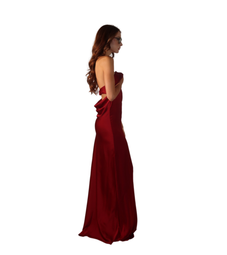 Last Light Cowl-Back Strapless Satin Gown