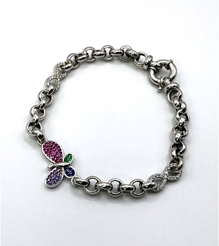 Сребърна гривна с пеперуда и цветни циркони