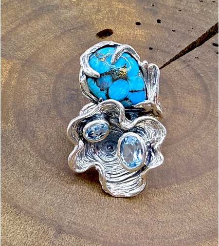 Пръстен с тюркоаз и син топаз