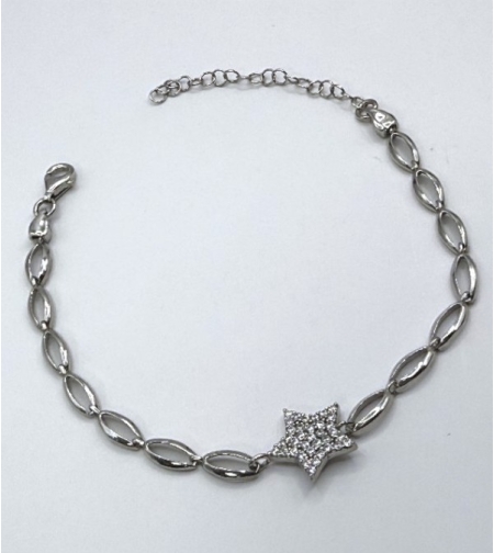 Сребърна родирана гривна със звезда
