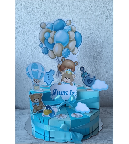 Картонена торта - Мече с балони