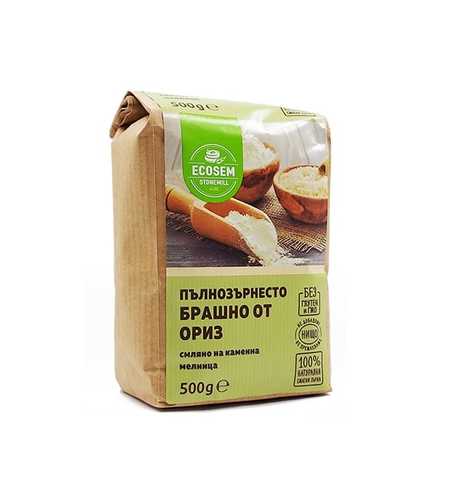 НАТУРАЛНО ПЪЛНОЗЪРНЕСТО БРАШНО ОТ Ориз 0,5 кг