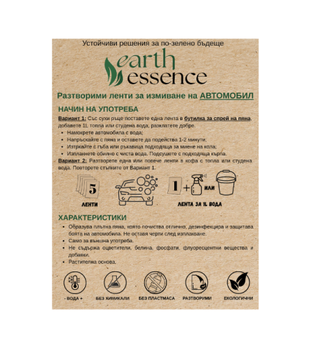 Earth Essence Разтворими ленти за измиване на АВТОМОБИЛ, 5 бр.