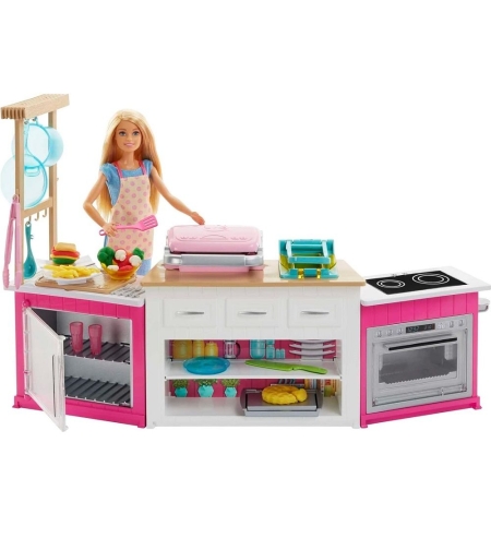 Кухненски комплект Mattel Barbie, с аксесоари, кукла и моделини