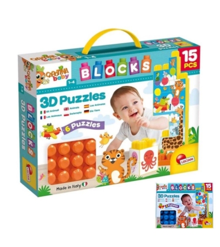 Lisciani Бебешки пъзел Carotina Baby 3D животни с конструктор