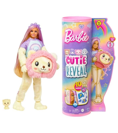 Кукла Mattel Barbie Cutie Reveal Cozy Cute Tees Series, с костюм на животинче и аксесоари, Лъвче