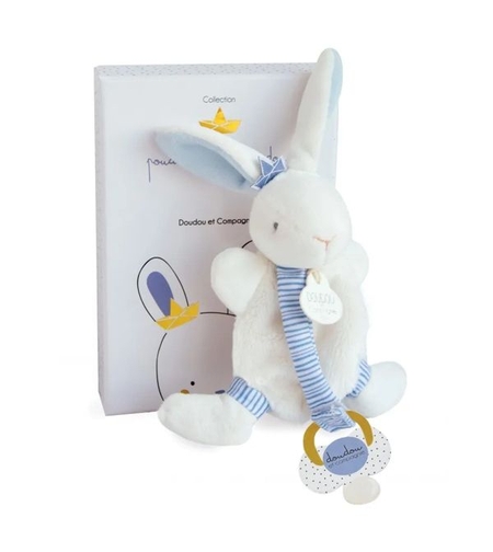 Плюшена играчка Doudou Lapin Matelot Заек, с клипс за залъгалка 15 см.