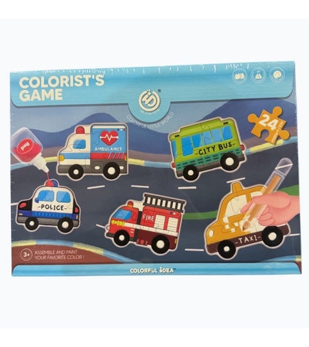 Комплект 6 броя пъзели Raya Toys Cars, 24 ч. с аксесоари за оцветяване