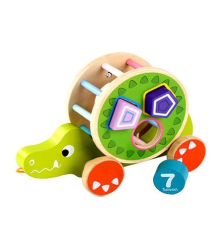 Играчка за дърпане Raya Toys Дървен крокодил със сортер