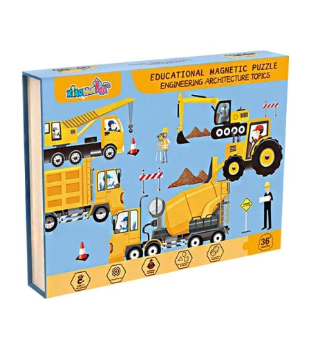 Пъзел магнитен Raya Toys Строителни машини, 24 части
