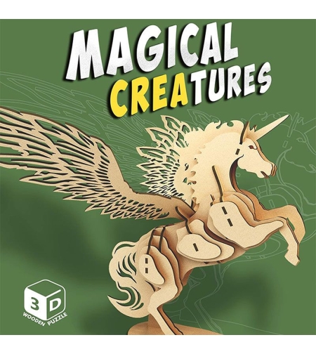 Дървен 3D пъзел Raya Toys Magical Creatures Еднорог, 44 ч.
