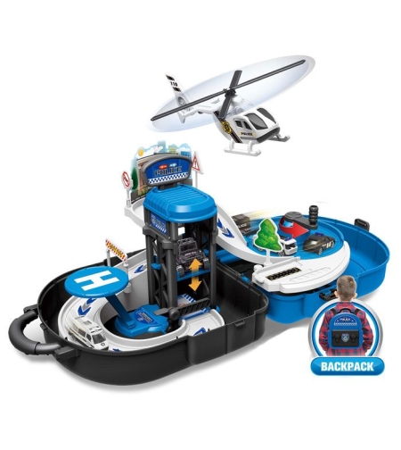 Детски паркинг с кола и хеликоптер Raya Toys Police, в раница
