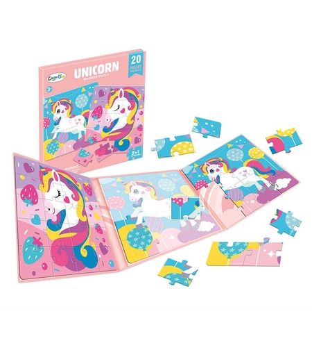 Магнитен пъзел 2 в 1 Raya Toys Еднорози в книжка, 2х20 ч.