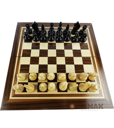 Комплект шах и табла с естествен фурнир тъмен орех и бук 34 см