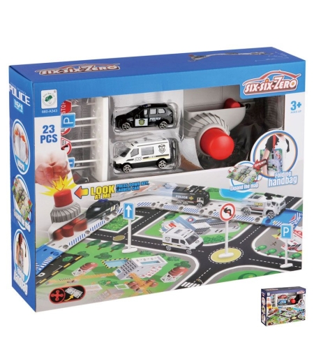 Килимче за игра с коли Raya Toys Град, с писта с изстрелвачка и аксесоари